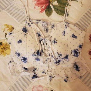 White Crop Tank with Blue Floral Pattern